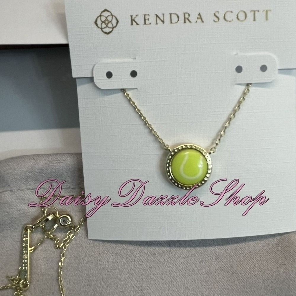 🎾Kendra Scott Tennis Ball Gold Plated Necklace Chartreuse Magnesite New✨